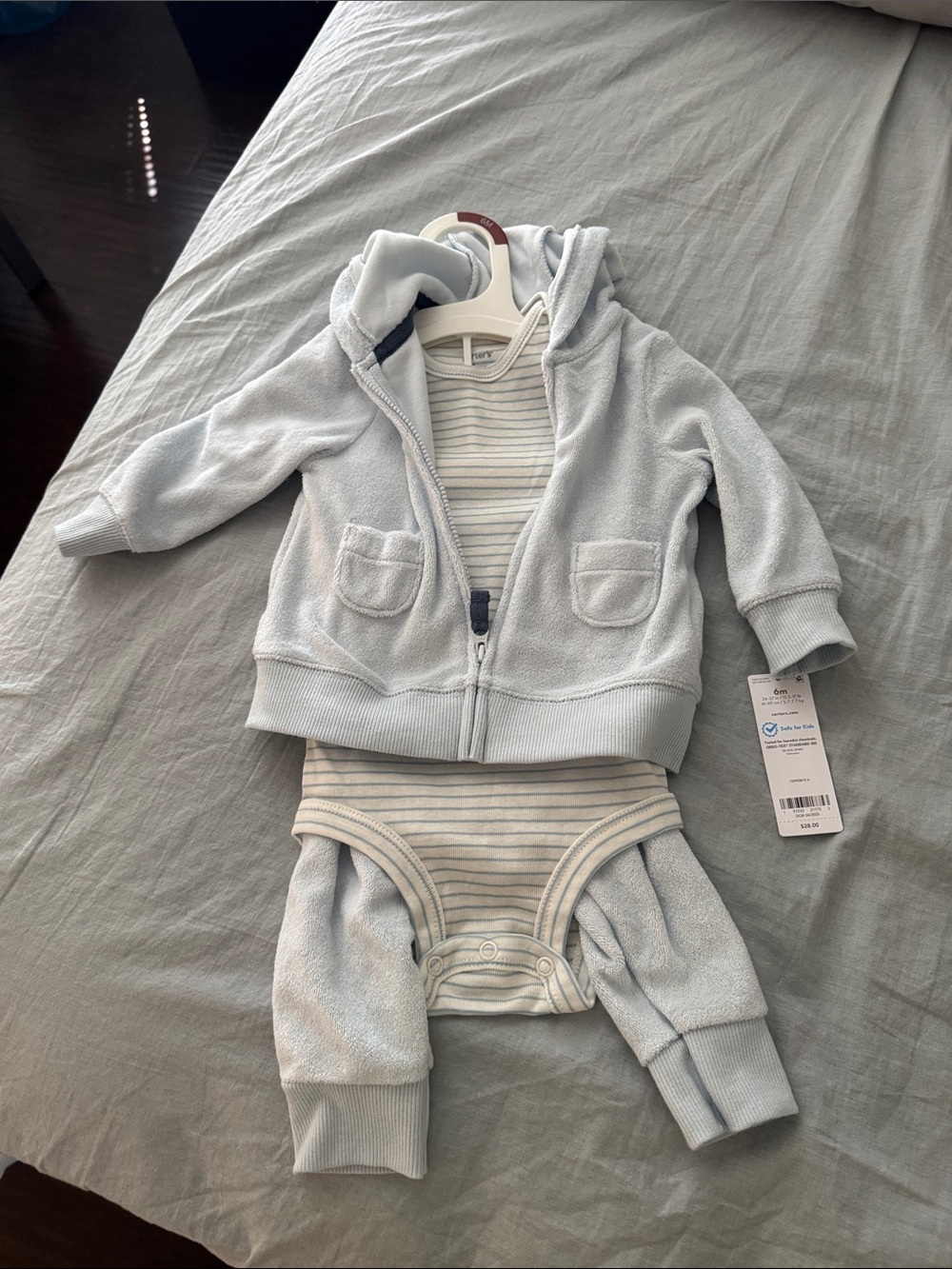 Carter's Light Blue Hoodie & Striped Bodysuit Set